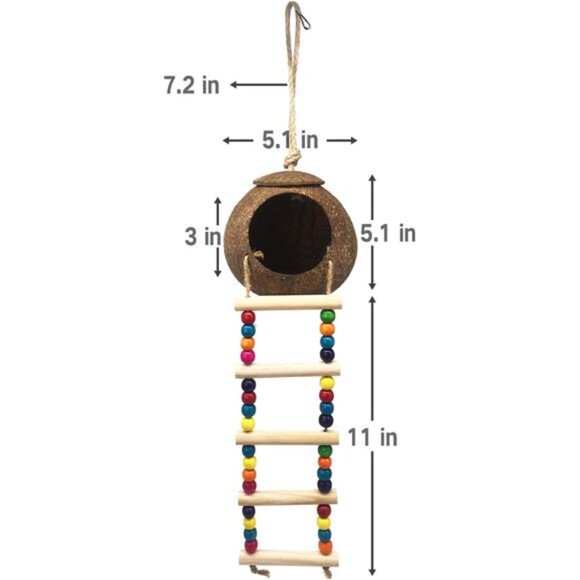 Hanging Coconut Bird House with Ladder,Natural Coconut Fiber Shell Bird Nest - Picture 3 of 8